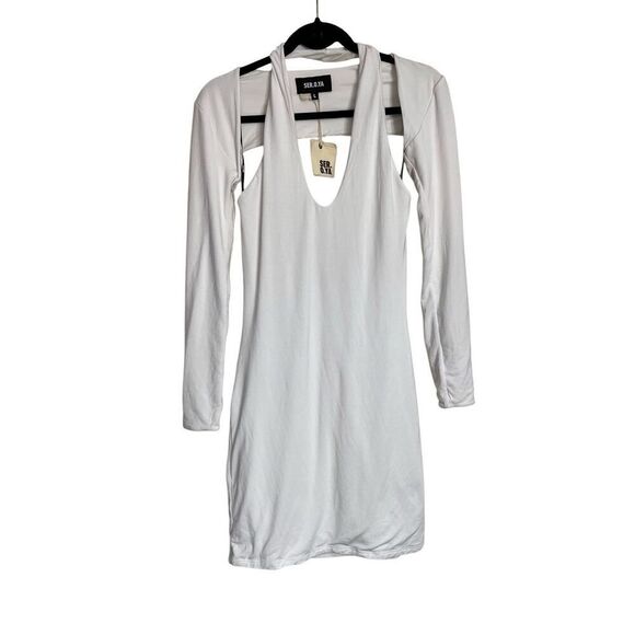 Revolve SER.O.YA Dress Womens Size Large White Lana Mini Sleeveless Halter Shrug - Picture 2 of 12